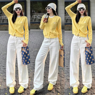  Quần Kaki Nữ trơn Cạp Cao Jean Trắng ống rộng dáng suông đứng MIAA chất Kaki Bò Dáng dài Lưng Cao 