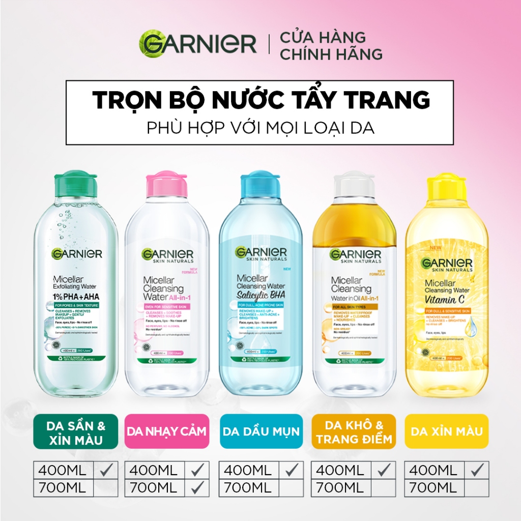 [CÓ SIZE MỚI] Nước Tẩy Trang làm sạch sâu dịu nhẹ cho mọi loại da - Garnier Micellar Cleansing Water 400ml & 700ml | BigBuy360 - bigbuy360.vn