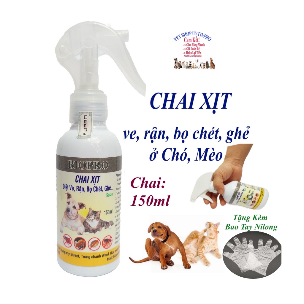 Chai xịt ve, rận, bọ chét cho Chó Mèo BioPro Chai 150ml Giúp làm sạch ve, rận, bọ chét cho thú cưng