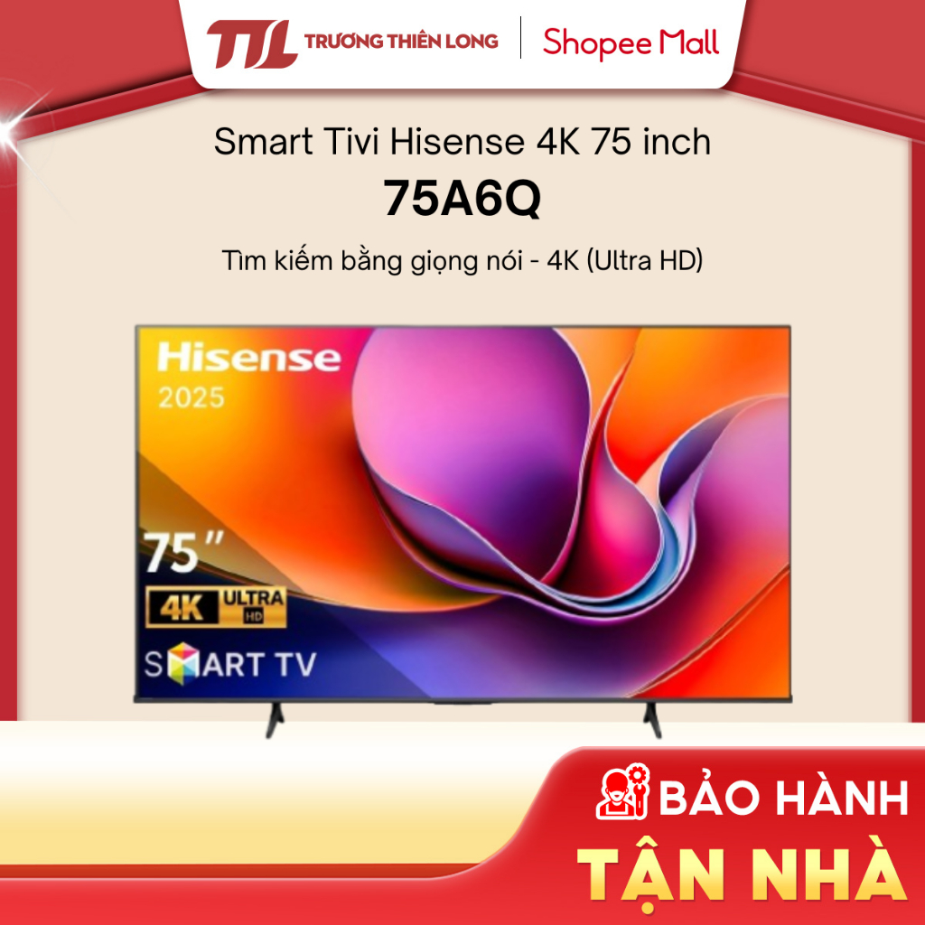 75A6Q - Smart Tivi Hisense 4K 75 Inch 75A6Q [FREESHIP HCM][Miễn Phí Lắp Để Bàn HCM]