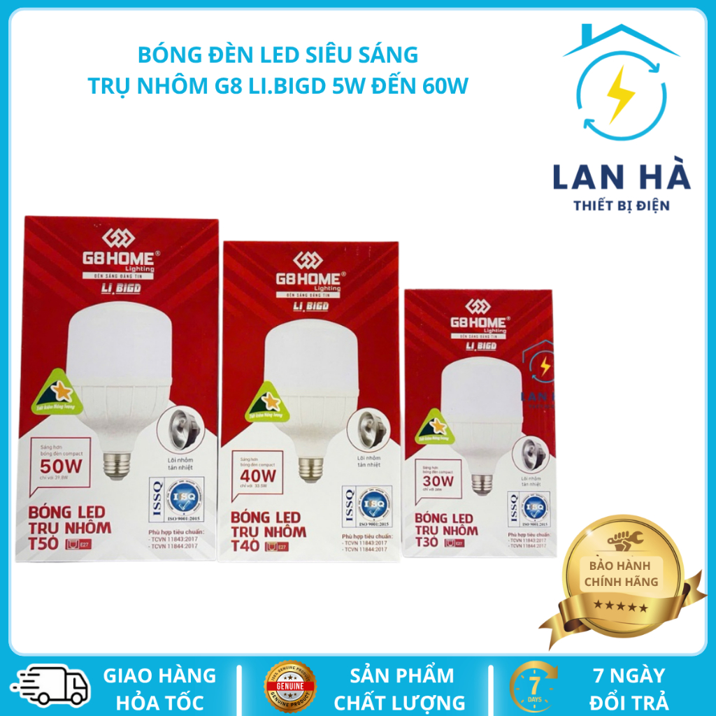 Bóng đèn LED trụ nhôm G8 LI.BIGD siêu bền sáng tiết kiệm điện