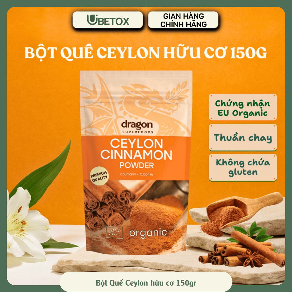 Bột Quế Ceylon Hữu Cơ DRAGON SUPERFOODS Gia Vị Organic Ceylon Cinnamon Powder 150g