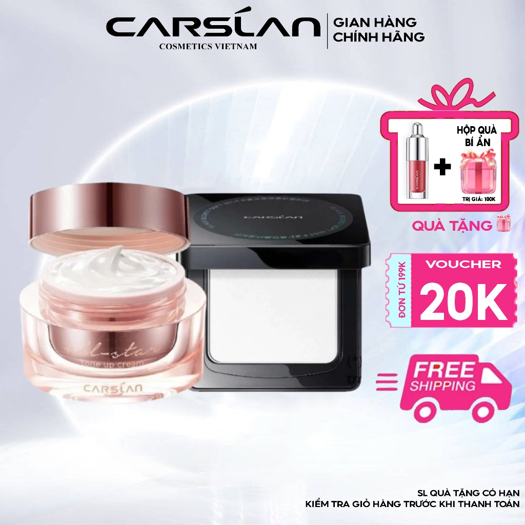 Combo kem lười Carslan nền mịn nhanh chóng + phấn nén Carslan kiềm dầu, giữ nền lâu trôi