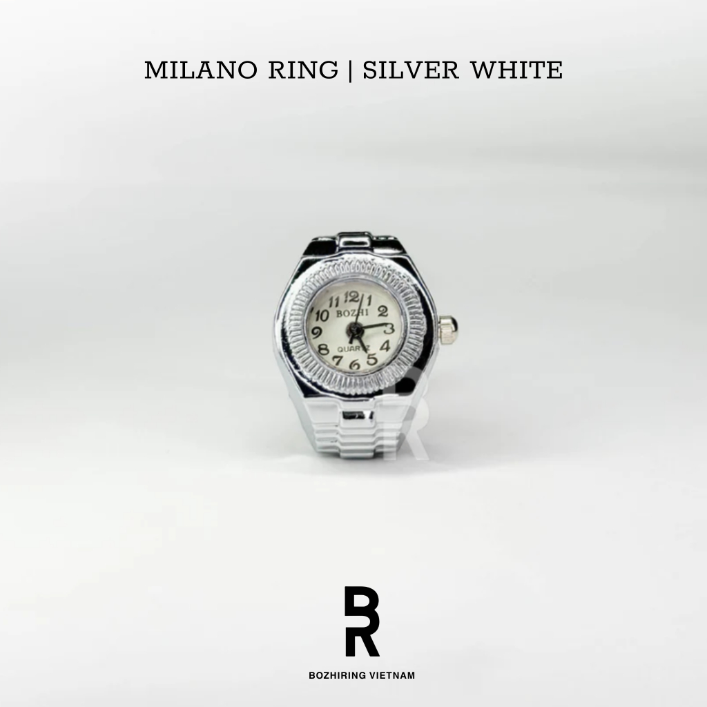 [Milano Silver White] Nhẫn Đồng Hồ BozhiRing Milano Trắng Thời Trang Xem Giờ Chính Xác Freesize
