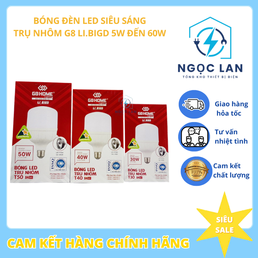 Bóng đèn LED trụ nhôm G8 LI.BIGD 5W 10W 15W 20W 30W 40W 50W 60W siêu bền sáng tiết kiệm điện