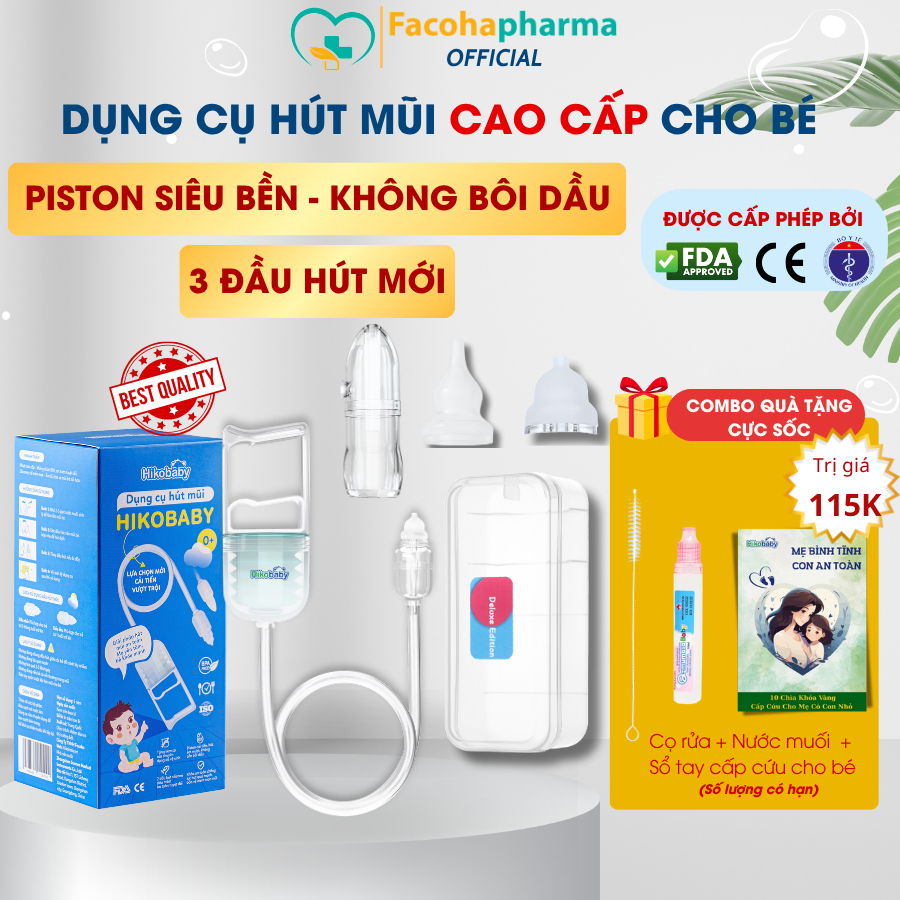  Dụng cụ hút mũi cho bé sơ sinh Hikobaby cầm tay phiên bản mới chất liệu nhựa nguyên sinh lực hút êm an toàn cho bé 