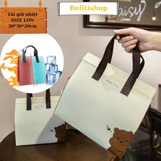  Túi Giữ Nhiệt Tái Chế Size Lớn 30x30x20 đựng hộp bánh kem Bảo Quản Đồ Ăn Nước Uống Picnic Hình Gấu Dễ Thương 