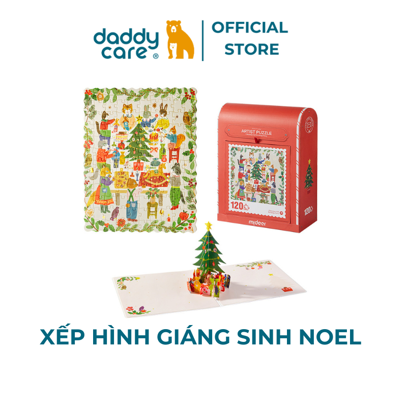 Bộ xếp hình 120 mảnh ghép Noel Mideer Christmas Gift box puzzle- Qùa Tặng Giáng Sinh Cho Bé