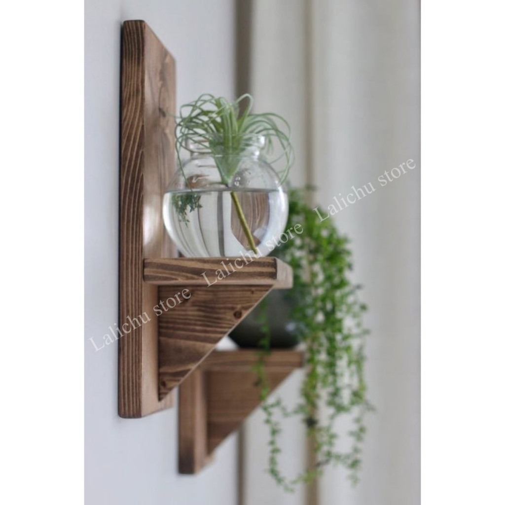 Kệ treo tường gỗ để chậu cây mini trang trí nhà cửa phong cách tối giản