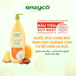 Nước Rửa Chén Bát Sinh Học ENZYCO Từ Bồ Hòn Và Dứa Đạt Chứng Nhận ECODETERGENT-ECOCERT Hương Cam - Dịu Nhẹ Với Da Tay 