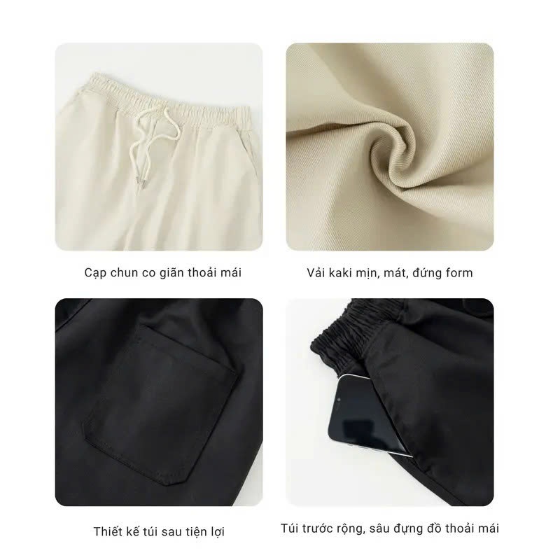COMBO 2 Quần Dài Kaki Dáng Baggy Ống Suông Cạp Chun Unisex Nam Nữ PN STORE QBK | BigBuy360 - bigbuy360.vn