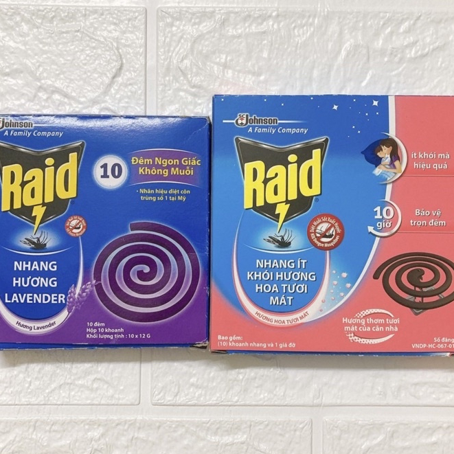 Hộp Nhang Muỗi RAID Lavender / Nhang Ít Khói (Hộp 10 Khoanh)