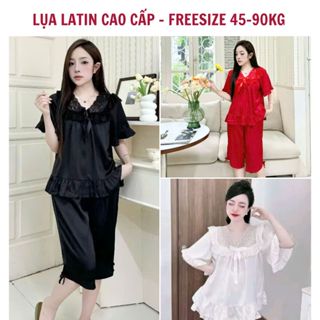  Đồ ngủ Pijama Tiểu Thư Quần Lửng Phối Ren Bigsize Chất Lụa Latin cao cấp dành cho nữ 45-90kg-PJ019 
