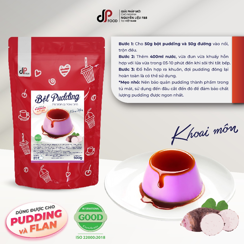 Bột Pudding Khoai Môn DPFOOD 500G - Thơm Ngon Mềm Mịn, Làm Topping Trà Sữa, Chè, Cacao/Milo Dầm