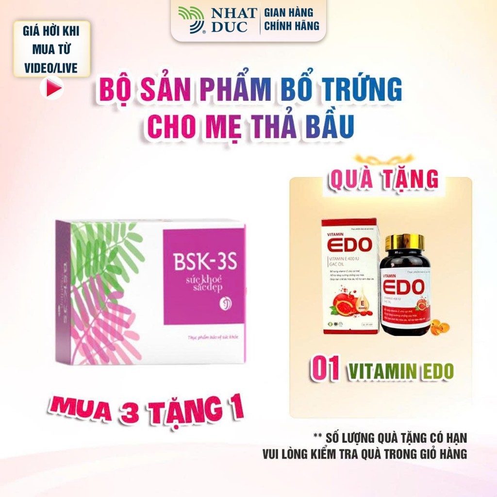 Bộ sản phẩm bổ trứng, BSK-3S TPBVSK hỗ trợ hạn chế gốc tự do,hỗ trợ n.t,Hộp 20 gói  phù hợp cho p/nữ