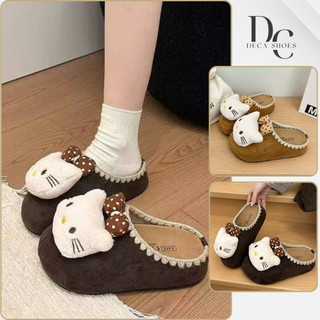  Dép sục da lộn đính hình hello kitty xinh xắn dễ thương đế cao 4cm_Deca shoes 