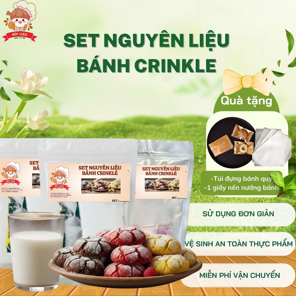 Set nguyên liệu làm bánh Crinkle Cookie Bếp Lisa - Thành phẩm khoảng 20 chiếc