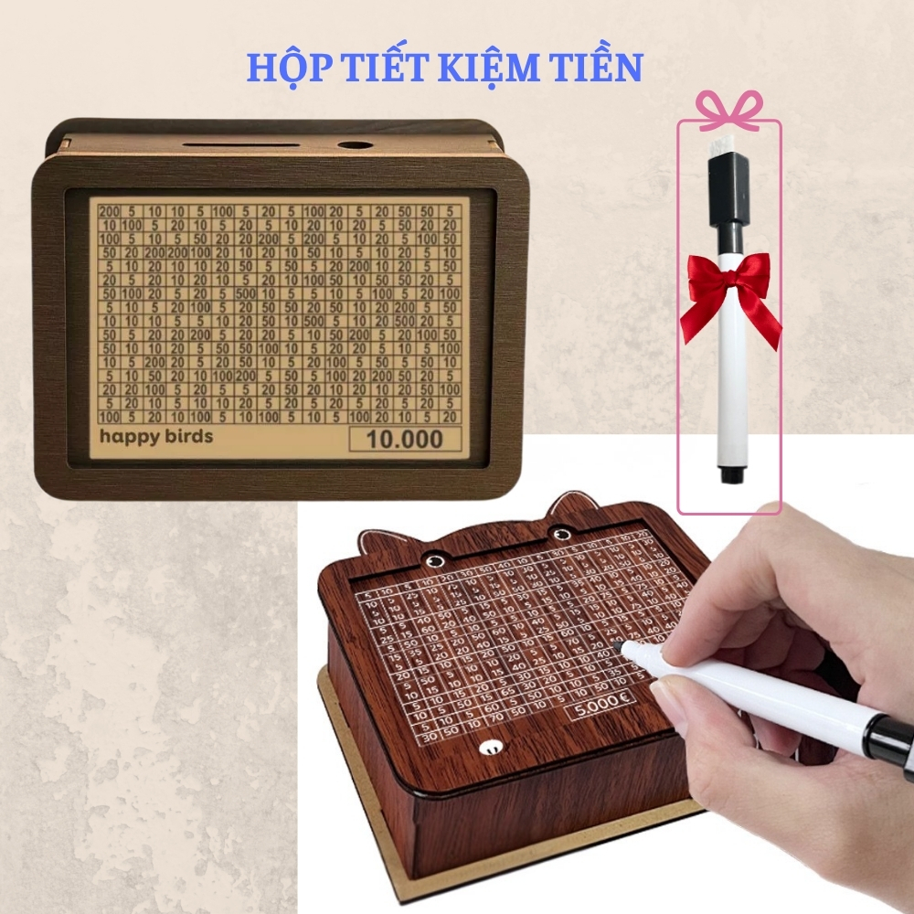 Hộp tiết kiệm gỗ có phiếu thử thách và quản lý tài chính cá nhân hiệu quả tối ưu cho cuộc sống