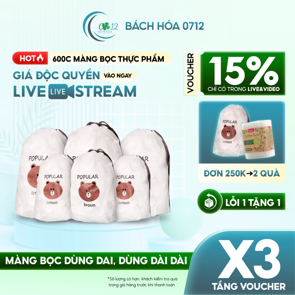 [HỎA TỐC HCM] Combo 50/100/200/300  Màng Bọc Thực Phẩm Có Chun Co Dãn Tái Sử Dụng Được Kèm Túi Gấu