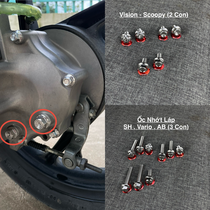 ỐC SALAYA NHỚT LÁP , ỐC HỘP SỐ CHO XE TAY GA INOX 304