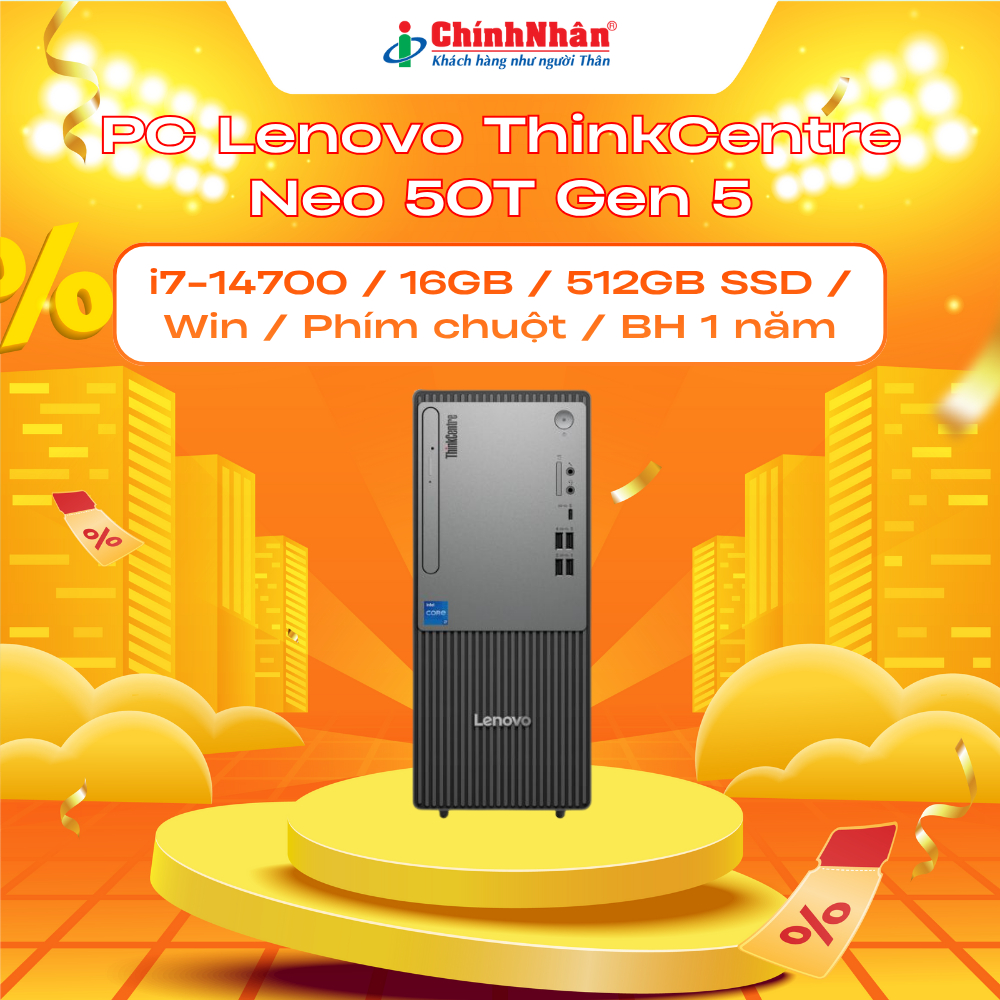 PC Lenovo ThinkCentre Neo 50T Gen 5 / i7-14700 / 16GB / 512GB SSD / Win / Phím chuột / BH 1 năm