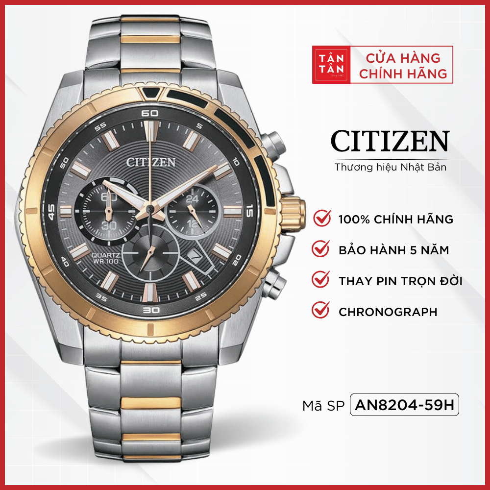 Đồng Hồ Nam Citizen Chronograph AN8204-59H Quartz 46.5mm - Đồng Hồ Tân Tân