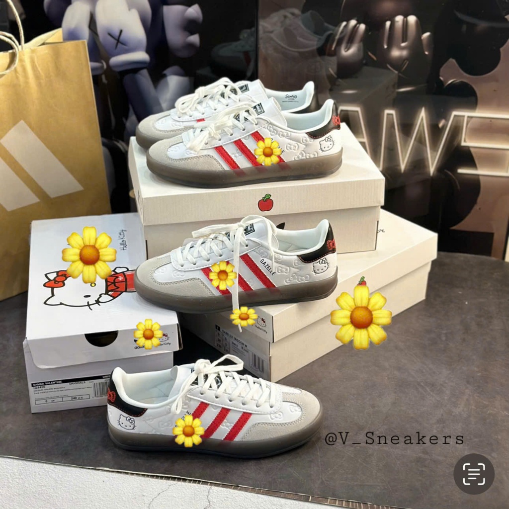 Giày Thể Thao adid x Hello Kitty Samba Gazelle,Giày Samba Adidas Helo Kitty Màu Trắng Viền Đỏ