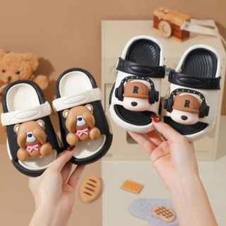  Dép lê nhựa Eva cho bé trai và bé gái hàng cao cấp mẫu mới đen trắng gấu 2-10 tuổi 