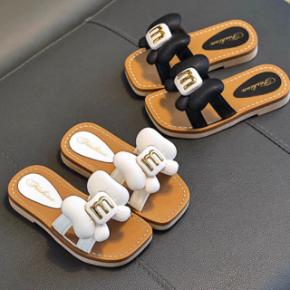 Fom be)Dép lê bé gái hoạ tiết nơ chữ M chất cao su mềm dẻo ngộ nghĩnh 2-10 tuổi