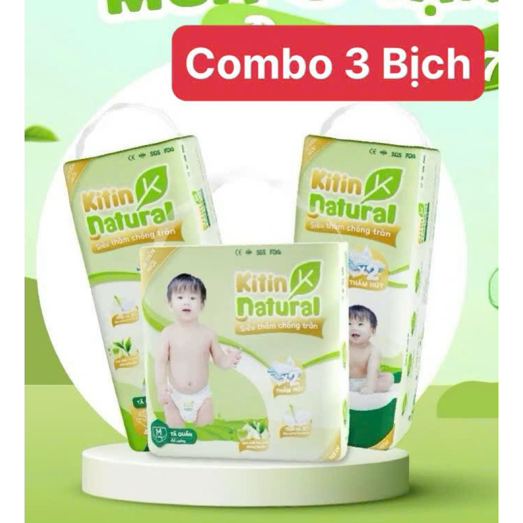 [Combo 3 Bịch] Bỉm Tã Quần/Dán Kitin Natural siêu khô thoáng cho bé