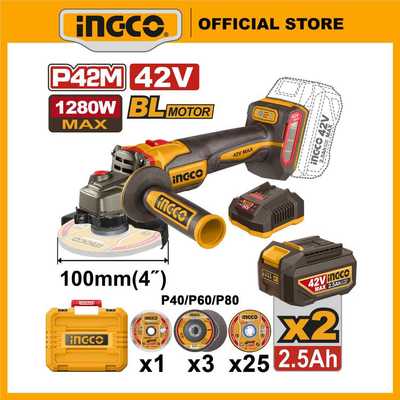 Máy cắt pin ingco 42V max CAGLI4128102 1280W motor không chổi than 3 cấp tốc độ máy khỏe xịn