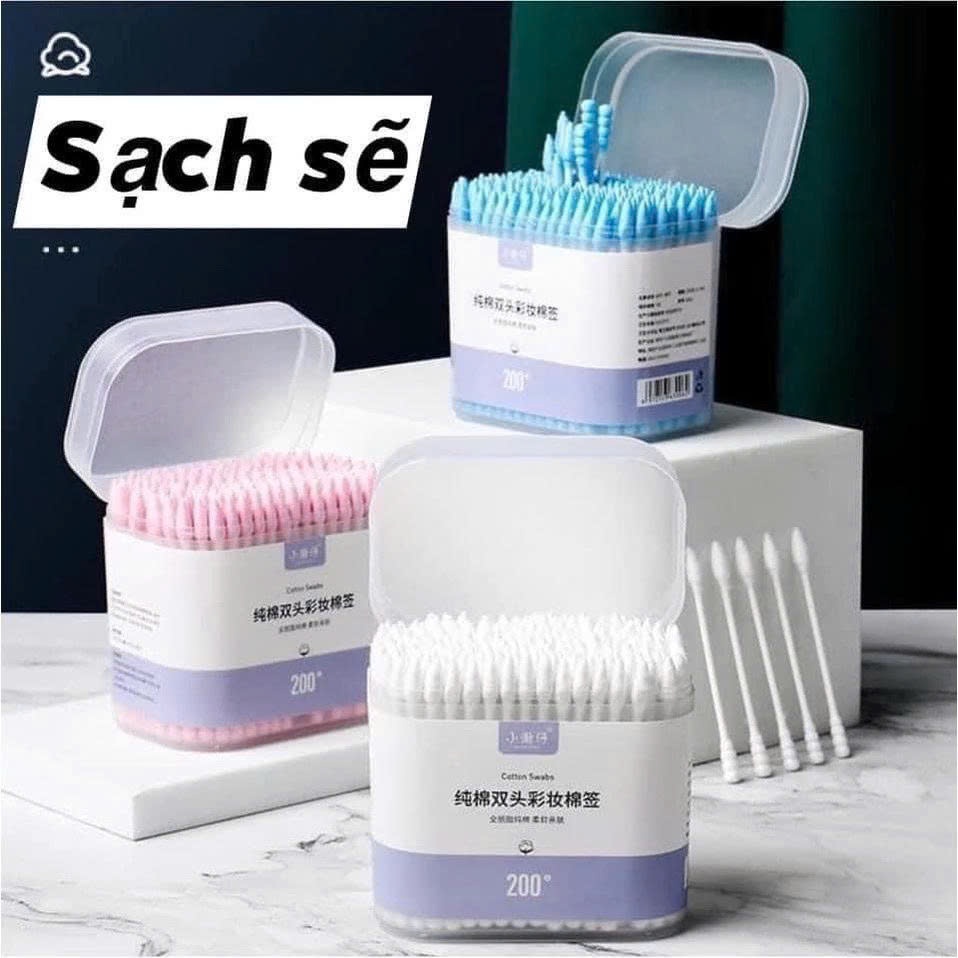 Hộp 200 chiếc tăm bông ngoáy tai 2 đầu xoắn nhọn HM68 SUKEM_SHOP89