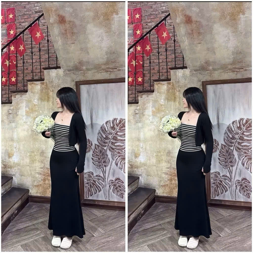 Set Áo Body Nữ Kẻ Sọc LONACO D229, Thiết Kế Kèm Chân Váy Dáng Dài Phong Cách Trẻ Trung Dự Tiệc | BigBuy360 - bigbuy360.vn