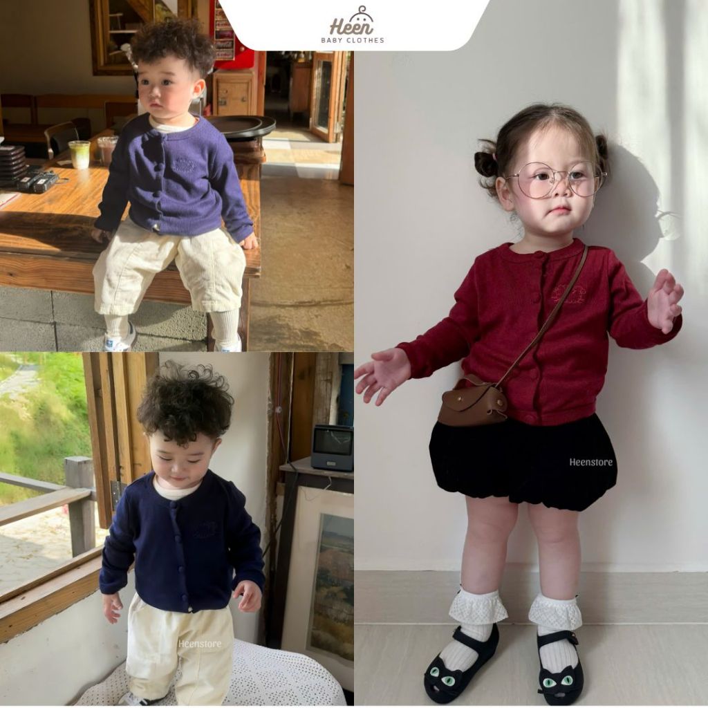 [New] Áo khoác cardigan dệt len mỏng dành cho bé trai bé gái 4 màu mềm mại Heenstore