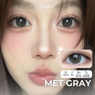   Lệch độ Lens Silicone Hydrogel MET Gray xám xanh viền có giãn baby douyin style 1month | Kính áp tròng Springlens 