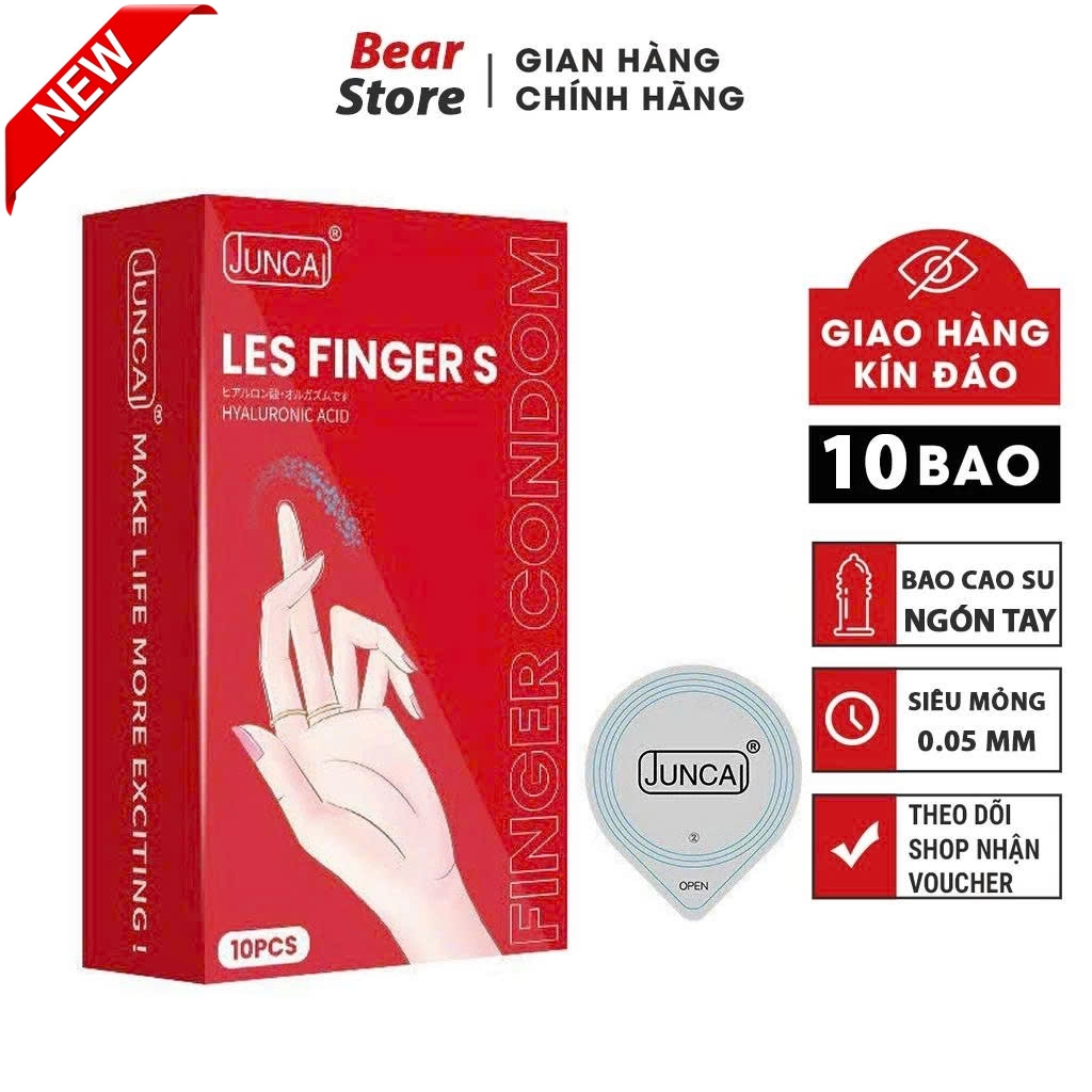 Bao cao su ngón tay dành cho nam và nữ Juncai LES FINGER hộp 10 cái siêu mỏng hương hoa quả dịu nhẹ