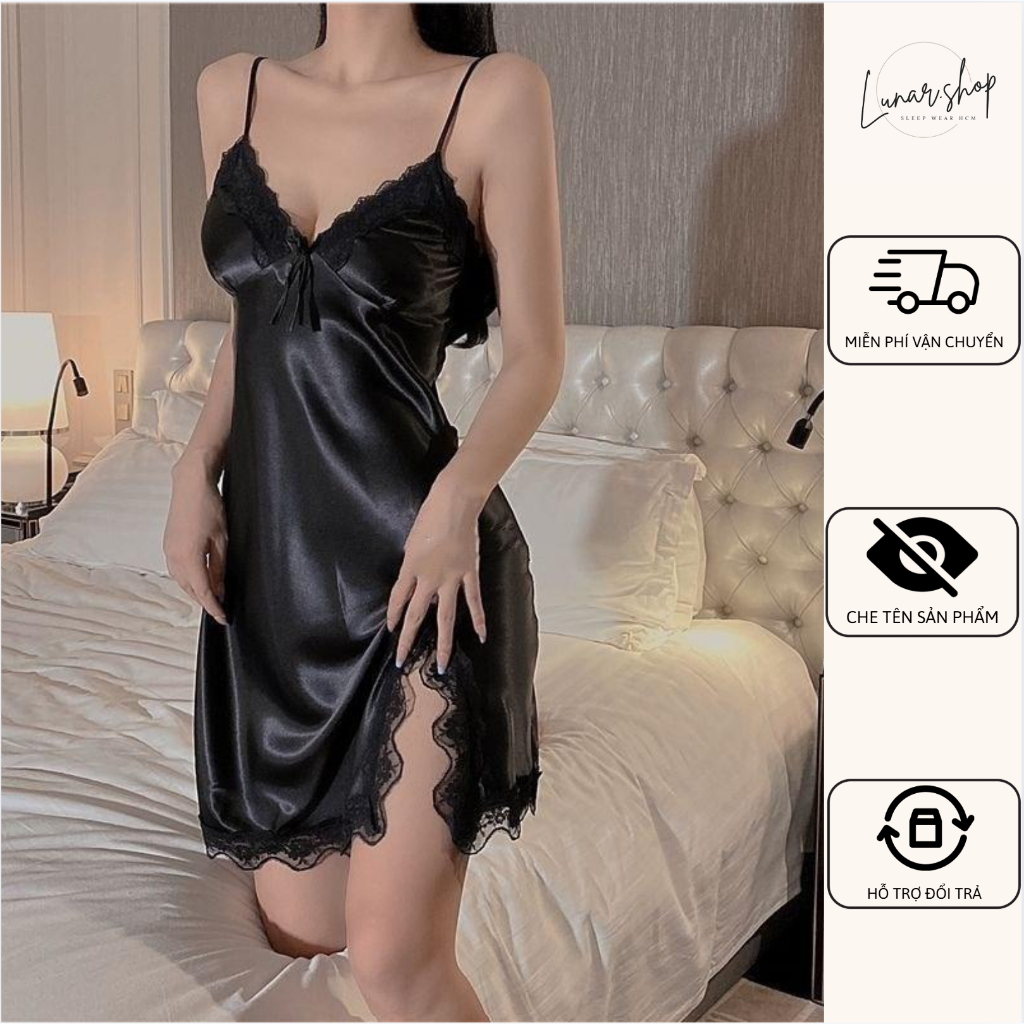 [Có BigSize] Đầm ngủ nữ Phi lụa mềm mịn ko mút lót, gợi cảm tôn dáng, đa dạng màu sắc lựa chọn ( bầu bì mặc được )