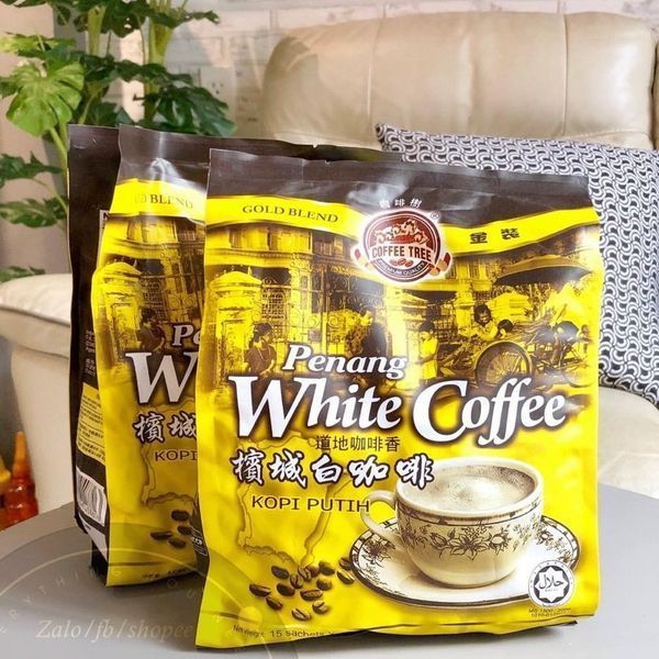 Cà phê trắng Penang white coffee Malaysia gói 600g (15 gói/bịch). Date 7/2027