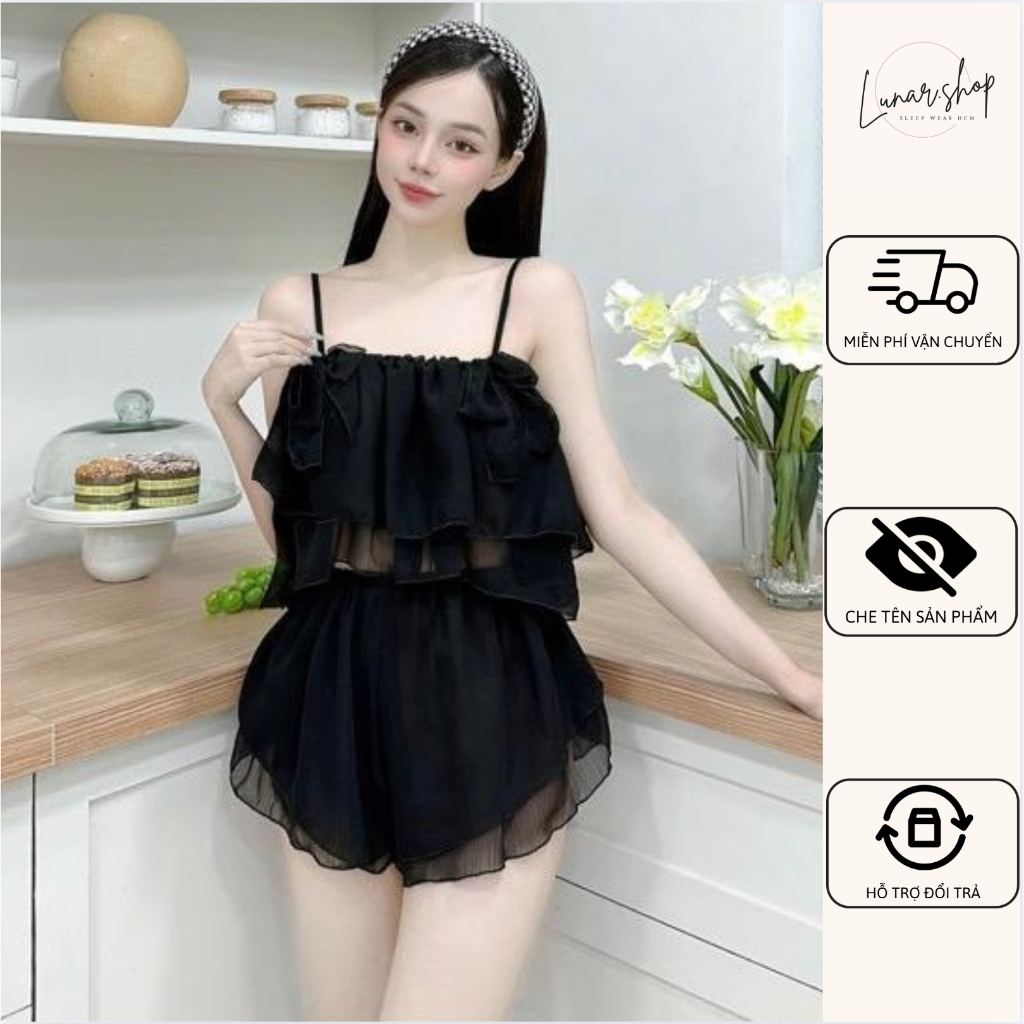 [ BigSize 55kg - 85kg ] Set đùi Von tầng Nơ tiểu thư, kèm tăng chỉnh. áo lửng croptop 2 tầng thời trang, mềm mát
