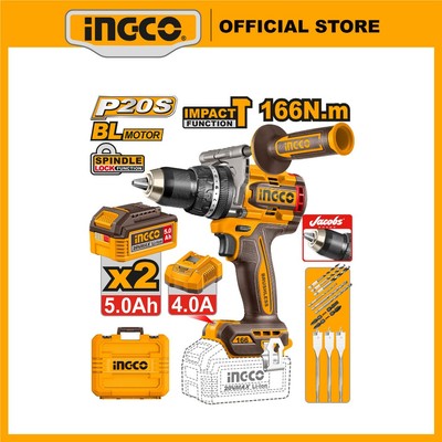 Máy khoan pin 166NM có rút lõi STOP PROTECT khoan động lực không chổi than 20V INGCO CIDLI201668 đầu kẹp Jacobs 13ly