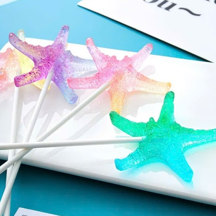 KẸO MÚT PHA LÊ HÌNH SAO BIỂN MÀU PASTEL MIX VỊ TRÁI CÂY (LẺ 1 CÂY)