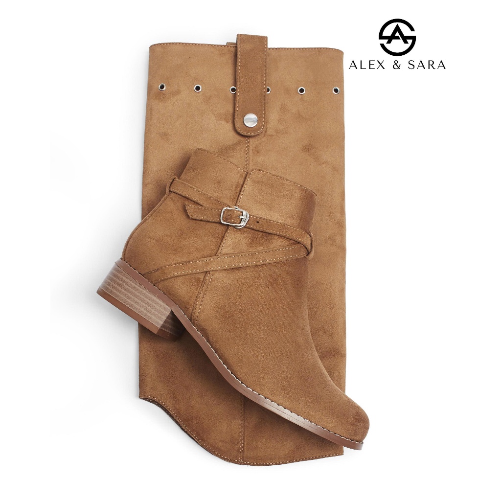LT138 - Giày Boots da lộn nữ Alex & Sara 2 trong 1 gập cổ cao thấp thời trang thu đông