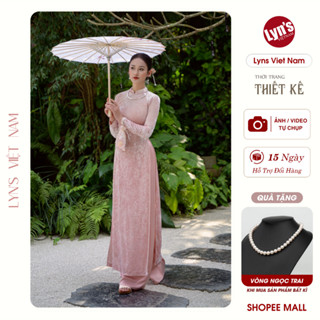  Áo dài nhung tuyết LADN25005P màu hồng phấn thiết kế cao cấp form truyền thống tôn dáng thanh lịch co giãn nhẹ 