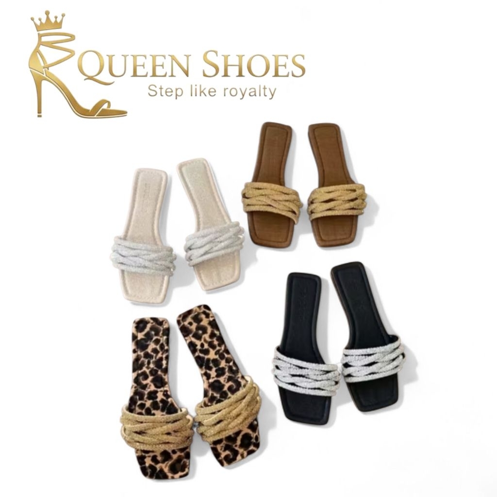 Queen shoes - Dép Lê Mũi Vuông Quai Đá Ngang Xoắn Kép êm Chân.