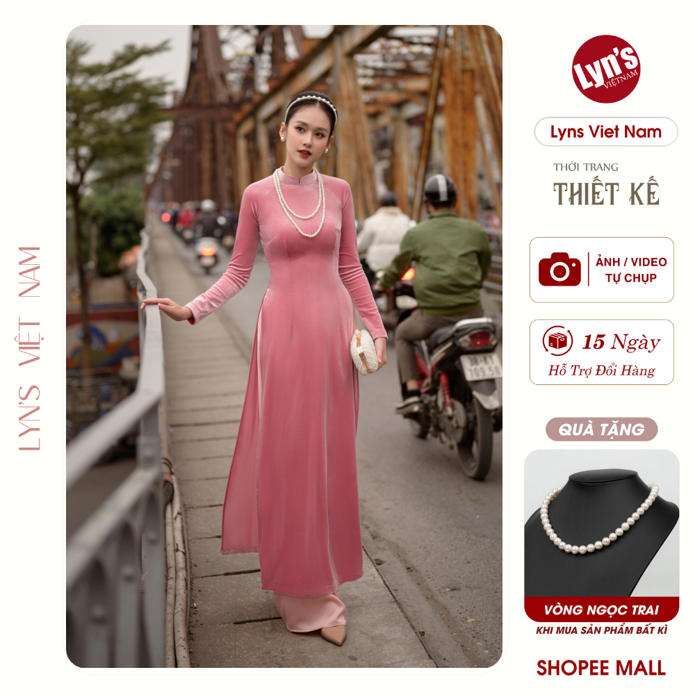    Tặng Quần   Áo dài nhung the LADN25002P màu hồng phấn thiết kế cao cấp Áo Dài Tết dáng truyền thống 