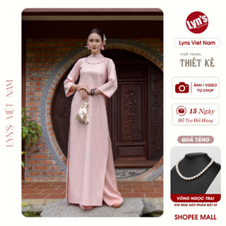    Tặng Quần   Áo dài gấm màu hồng phấn cách tân dáng suông Áo Dài Tết thoáng mát thêu hoa mai LADG25002P 