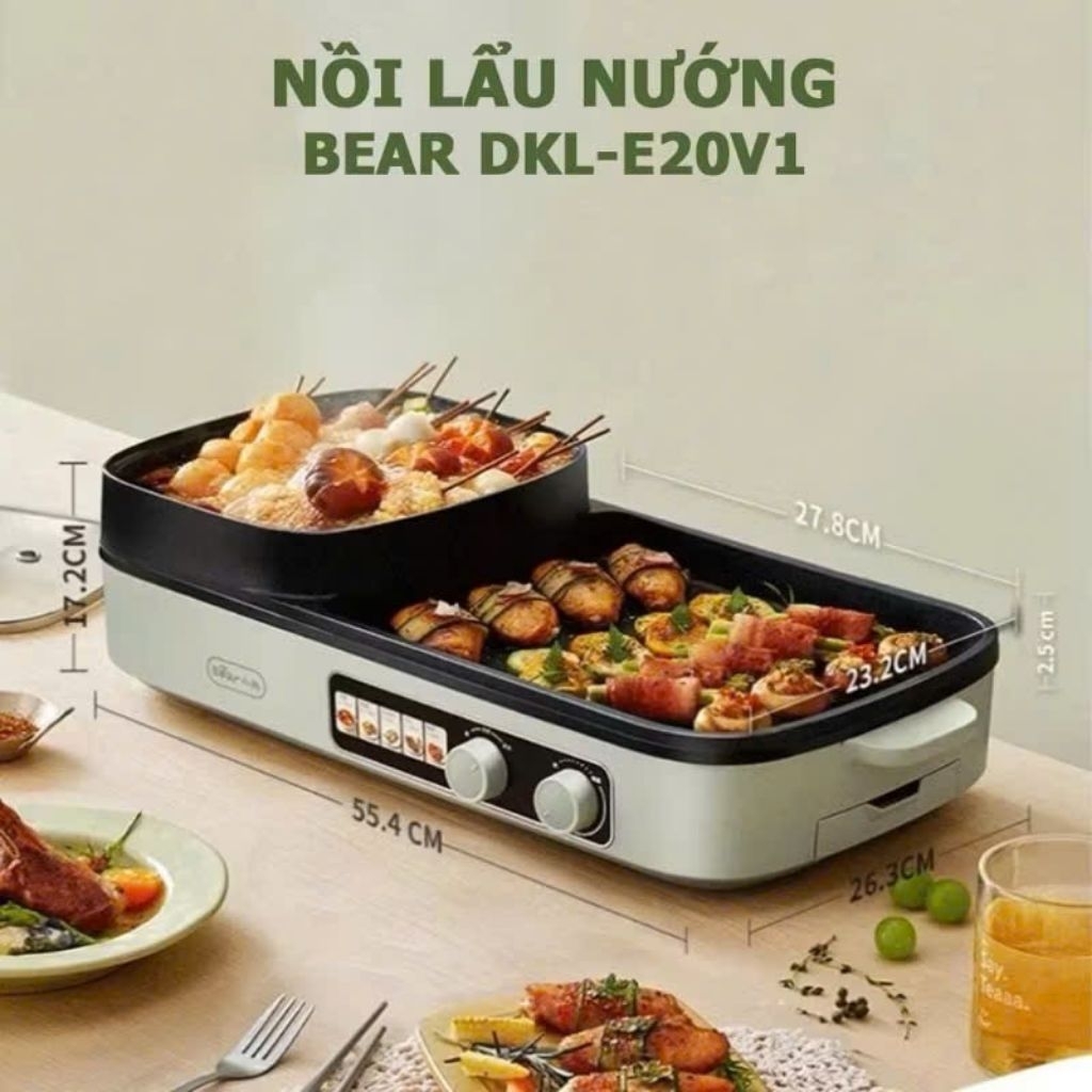 Nồi lẩu nướng đa năng 2 ngăn Bear E20V1 Phiên bản mới nhất
