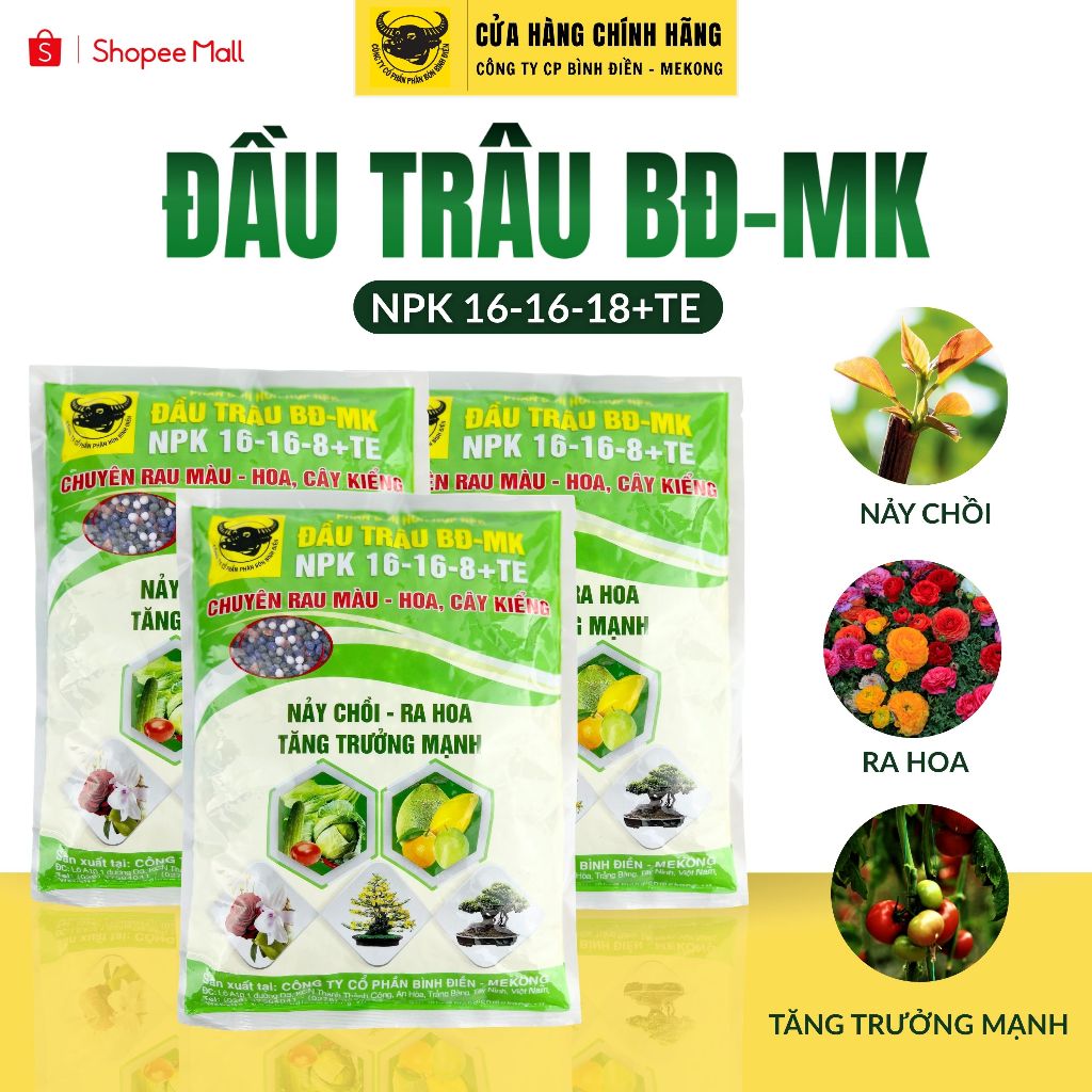 Phân bón Đầu Trâu Bình Điền - Mekong BĐ-MK NPK 16-16-8+Te (1kg)