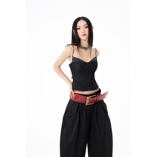  Áo 2 Dây Corset Cup Ngực Jean Đen Phối Caro Celisa Top - HOO DESIGN 