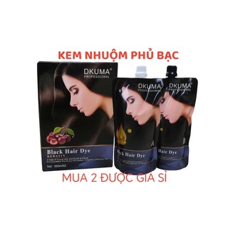01Kem Nhuộm Không dính ra đầu DKUMA ORGANIC 500ml Phủ Bạc màu ĐEN và NÂU , Nam, Nữ Women